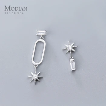 

MODIAN Sparking Squares Zircon Oval Stars Stud Earring for Women Authentic 925 Sterling Silver Asymmetry Ear Pin Fine Jewelry
