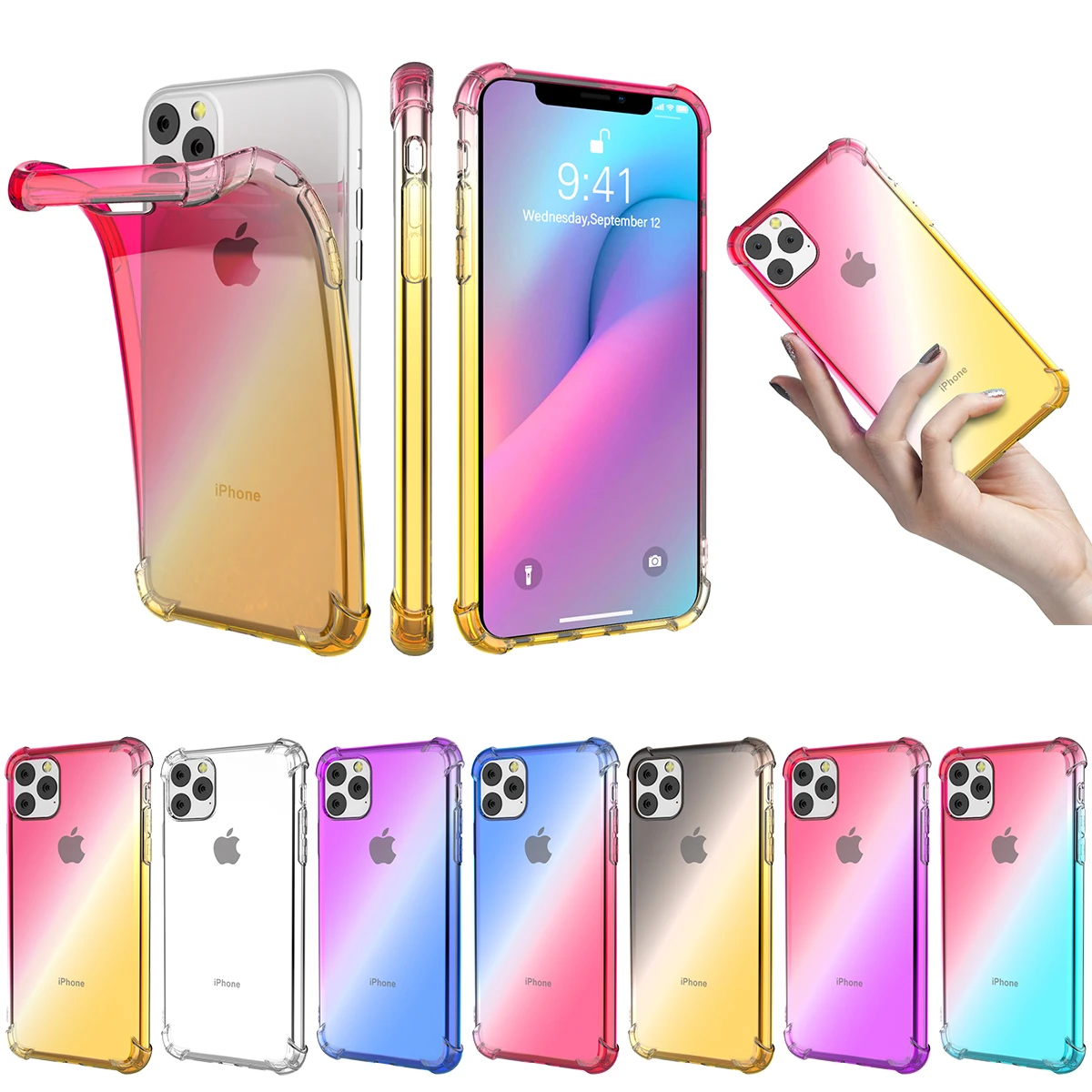 Для iPhone 11 11 Pro 11 Pro Max Силиконовый противоударный чехол с защитой от царапин градиентного цвета мягкий чехол из ТПУ для iPhone 11 чехол прозрачный