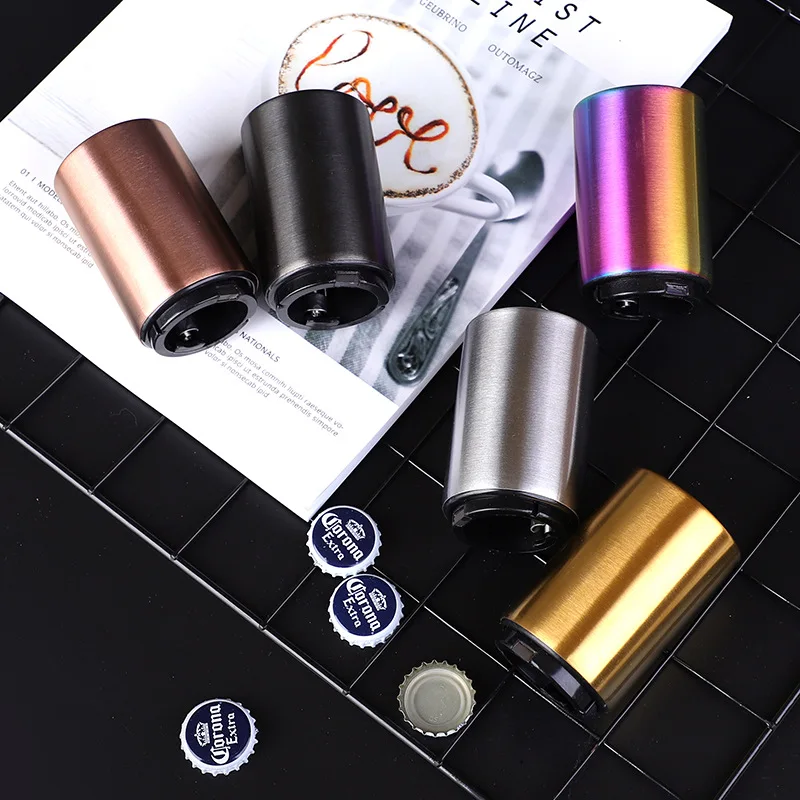 

Kitchen gadgets New stainless steel bottle opener creative push-type open lid beer bottle opener