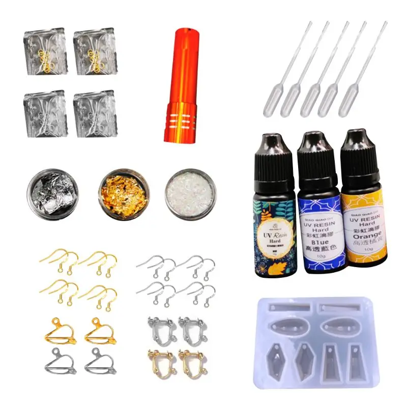 

Handmade Ear Earrings Jewelry Molds Hook Clip Epoxy Material Package DIY Crystal Epoxy Earrings Making Tools