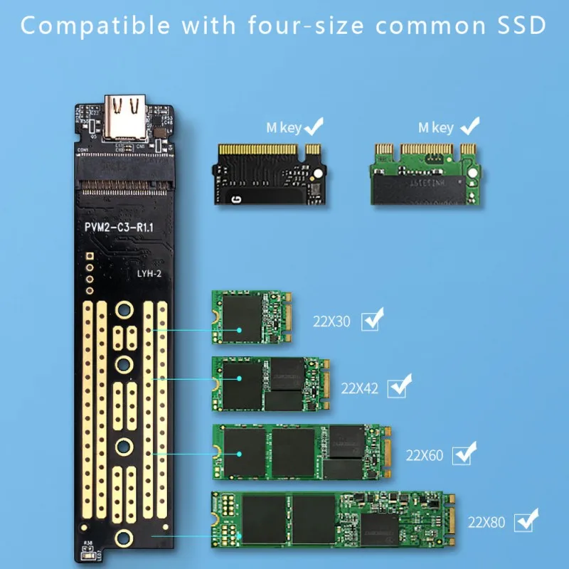M.2 SSD корпус NVME type C USB 3,1 Gen2 10 Гбит/с UASP прозрачный корпус для 2230 2242 2260 2280