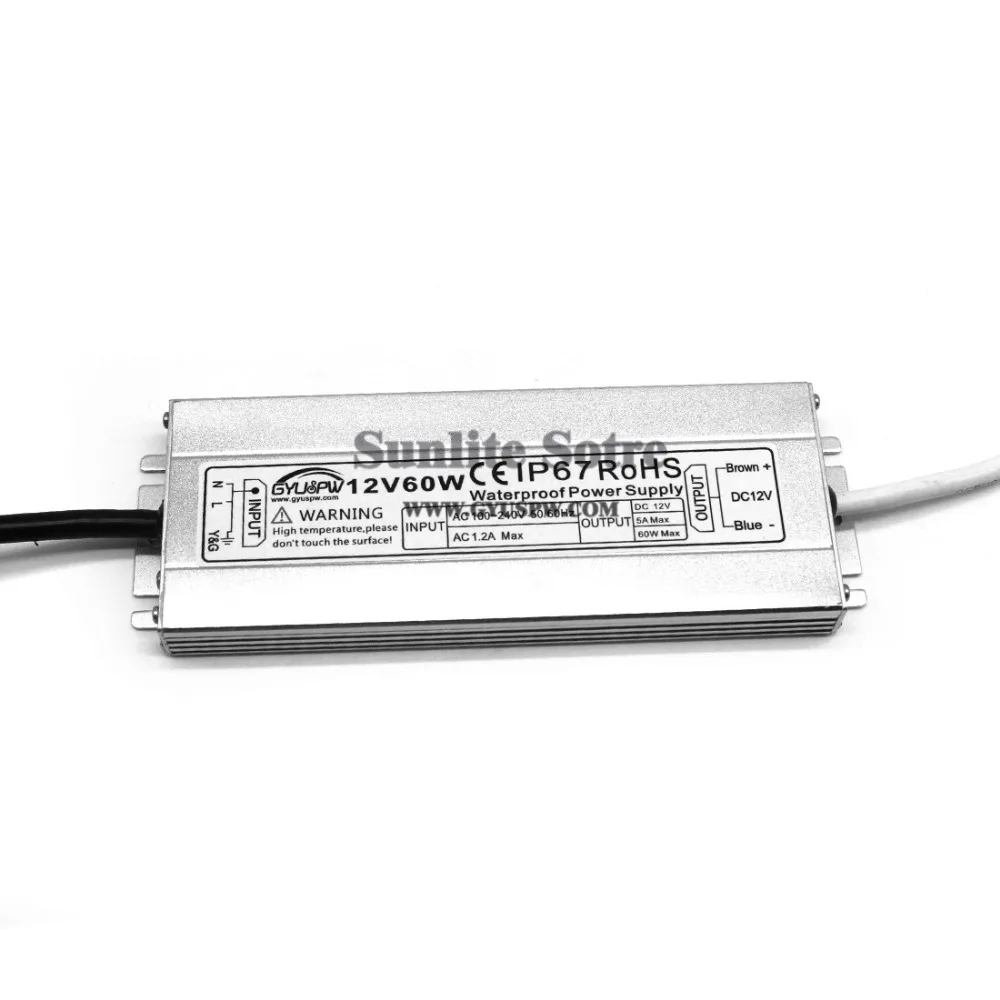 Ультратонкий источник питания IP67 водонепроницаемый 12V 5A 60W трансформаторы 100-240v AC DC12V сетевой адаптер для использования вне помещения для светодиодной полосы света CCTV