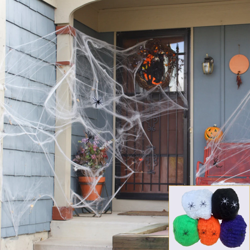 Scary Halloween Decoration Props Fake Spider Web Stretchy Cobweb Halloween Spiderweb Diy Party Escape Props for Haunted House
