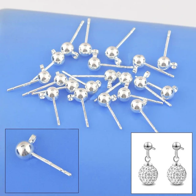 Silver Plated Stud Earring Diy  Silver Stud Earrings Findings - 50pcs/lot  925 Silver - Aliexpress