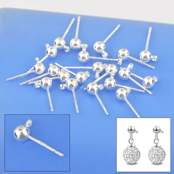 

100PCS Lot Wholesale 925 Fine Jewellery Findings Real Pure 925 Sterling Silver Stud Earring Ear Pin Ball Beads Head
