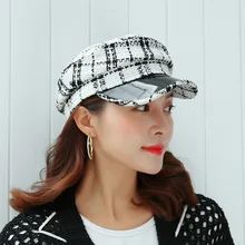 Модная шапка роскошный модный козырек Женская осенне-зимняя шерстяная клетчатая армейские кепки плоская кепка восьмиугольная темно-синяя кепка