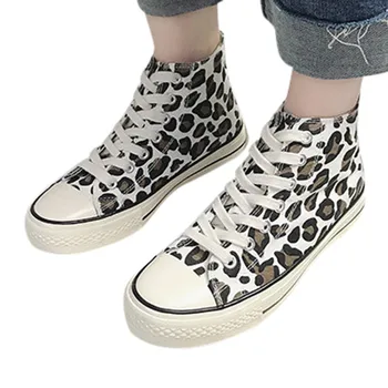 

Lace Up Casual Canvas Leopard Valcanized Shoes Women Ladies Spring Autumn Single Shoes Women Shoes Flats Female