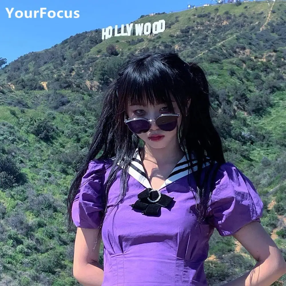 

Harajuku Korean kpop quadratic purple bow sailor suit dress preppy kawaii cute dress