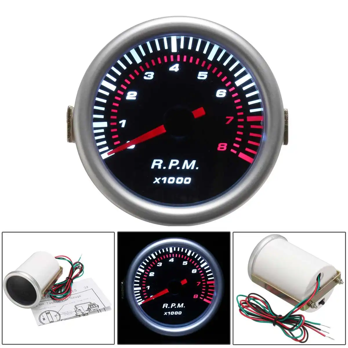 Universal Car 2'' 52mm Digital White LED Tacho Tachometer Gauge 0 8000