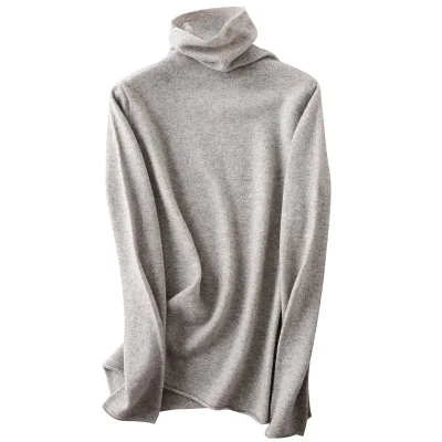 LIght Gray Чистый шерстяной свитер женская зимняя Осенняя вязаная jupes afueras пуловер Водолазка Теплый утолщенный модный Бежевый женский свитер - Color: LIght Gray