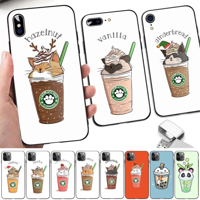 phone cases for iphone xr Cute Latte Acrylic Coffee Milk Drink Bottle Cat Phone Case for iphone 13 11 12 13 mini pro XS MAX 8 7 6 6S Plus X 5S SE 2020 XR iphone xr phone case