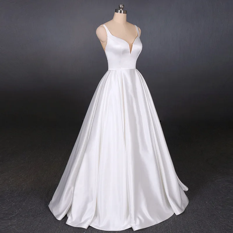 LSDZ20 White Simple Attractive Spaghetti Straps Sleeveless Wedding Dress 2021 Sequined Beading A-Line 3