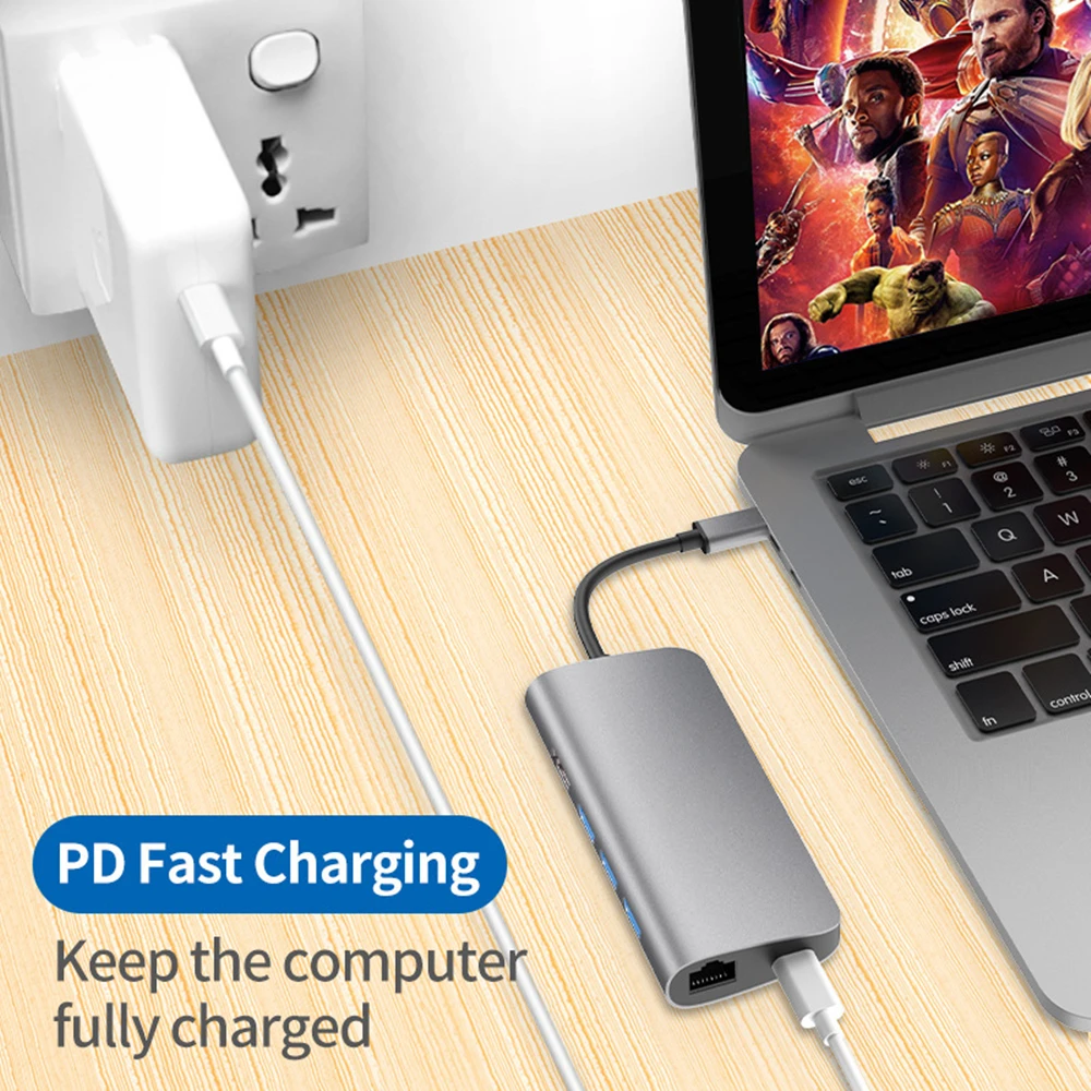 ОВБР Тип usb-C концентратор 8 в 1 Multi Функция кабель-Переходник USB C на 4K HDMI RJ45 TF/SD устройство для чтения карт USB 3,0 для быстрой Зарядное устройство адаптер док-станции