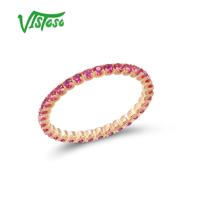VISTOSO Pure 14K White/Rose/Yellow Gold Ring For Women Blue Sapphire/Ruby/Emerald Simple Style Eternity Ring Gift Fine Jewelry Ruby