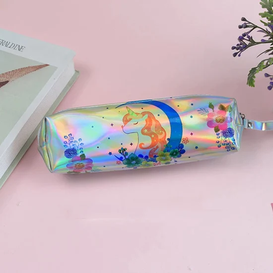 Чехол для карандашей с ручками единорога для девочек и мальчиков Kawaii канцелярские принадлежности Радужная сумка для карандашей PU на молнии голографическая Лазерная Коробка для ручек школьные принадлежности - Цвет: F