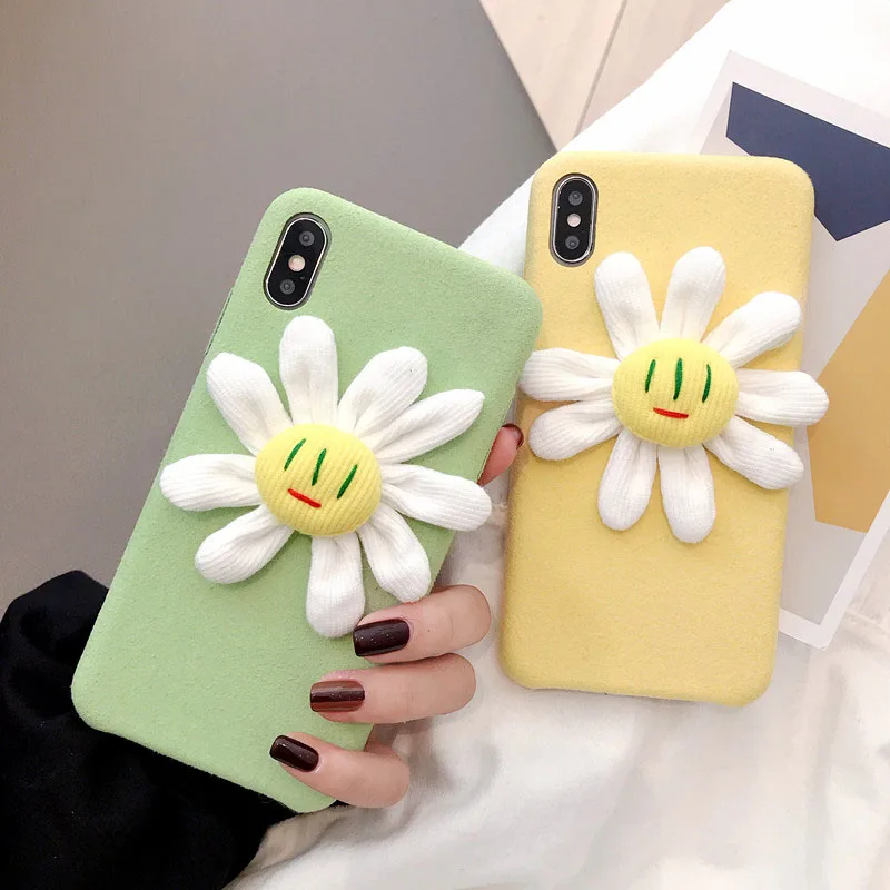 

cute 3D Flower Plush Fabrics Phone Case For iphone 7 8 plus Case For iphone 11 pro Xs max XR Cloth Soft protective case Capa