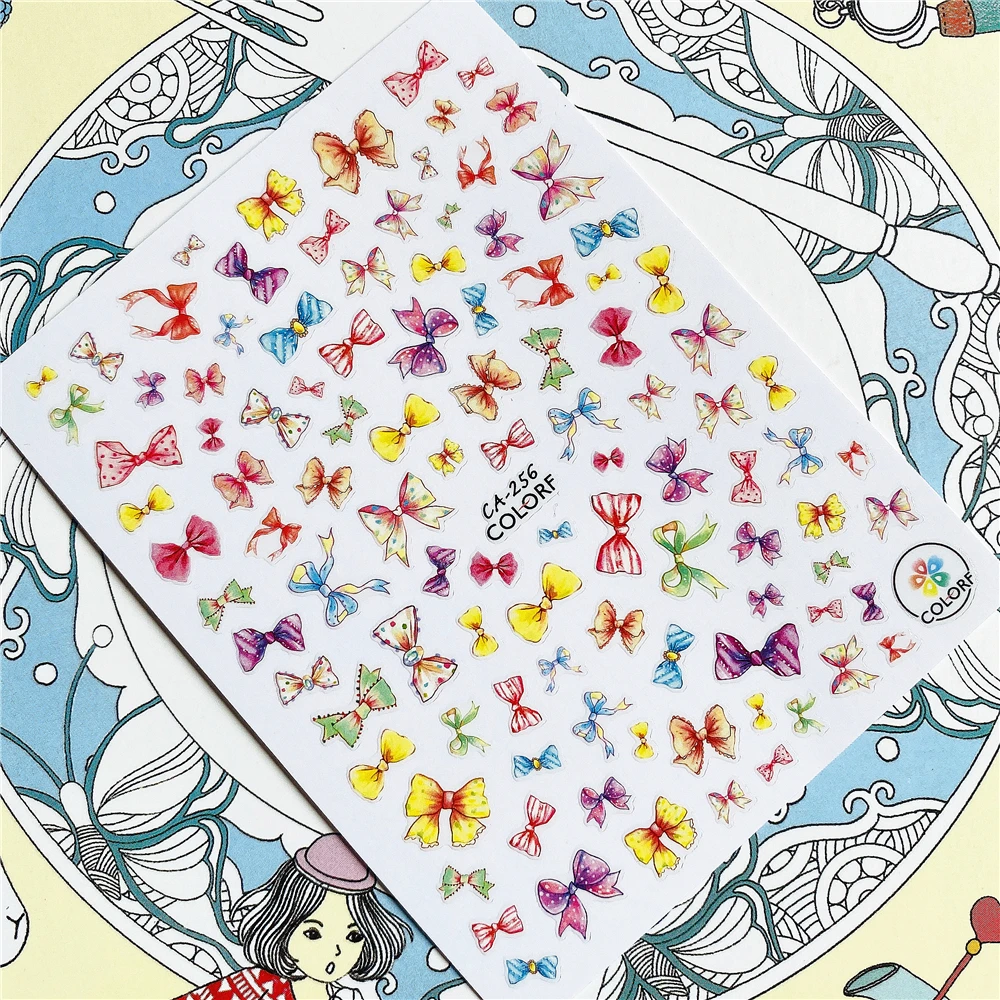 

CA-141 CA-256 Colorful bow tie bow-knot Love heart 3D Back glue Nail Art Stickers Decals Sliders Nail ornament decoration