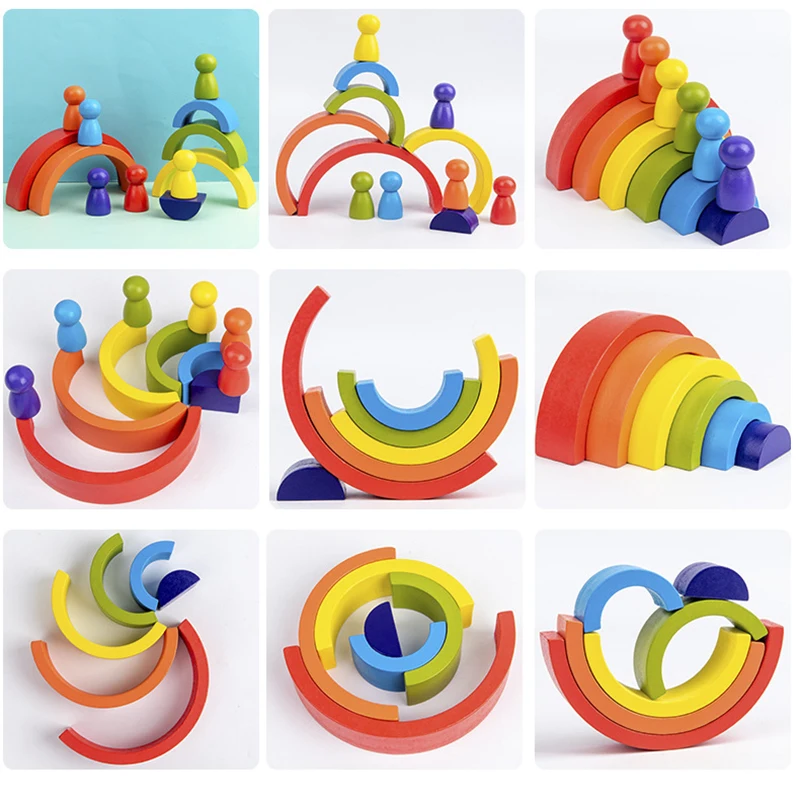 Set di 24 blocchi di legno arcobaleno per bambini - Cubi Montessori artigianali Oak Tree - Italia