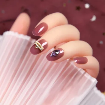 

24pcs/box Wearable Fake Nail Ice Transparent Dirty Ash Purple oval head Detachable Full Cover Finger acrylic press on nails glue