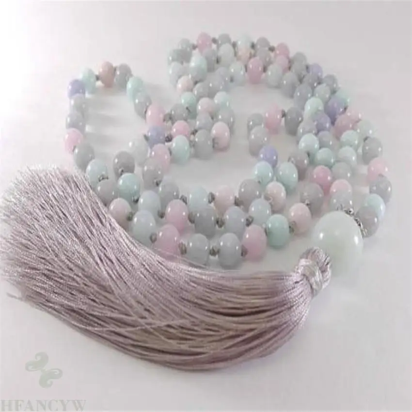 6Mm Morganite Multi-color Edelsteen Mala Ketting 108 Kralen Zegenen Hot Handgemaakte Bid Yoga Boeddhisme Mannen Natuurlijke Unisex lucky Chakas