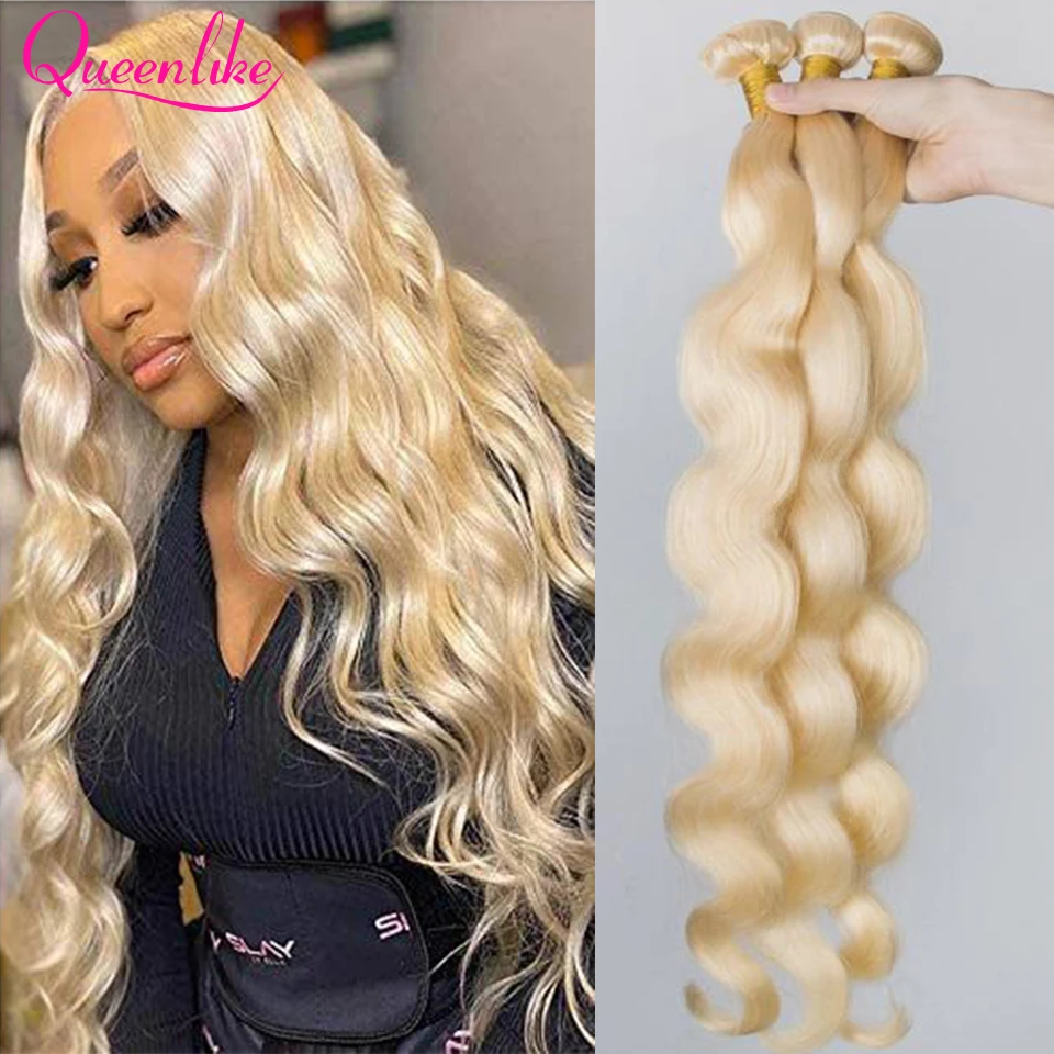 Queenlike 1 3 4 613 rubia extensiones de cabello brasileño extensiones de pelo ondulado de la onda del cuerpo del pelo humano de Remy 24 26 28 30 32 34 36 38 40 pulgadas