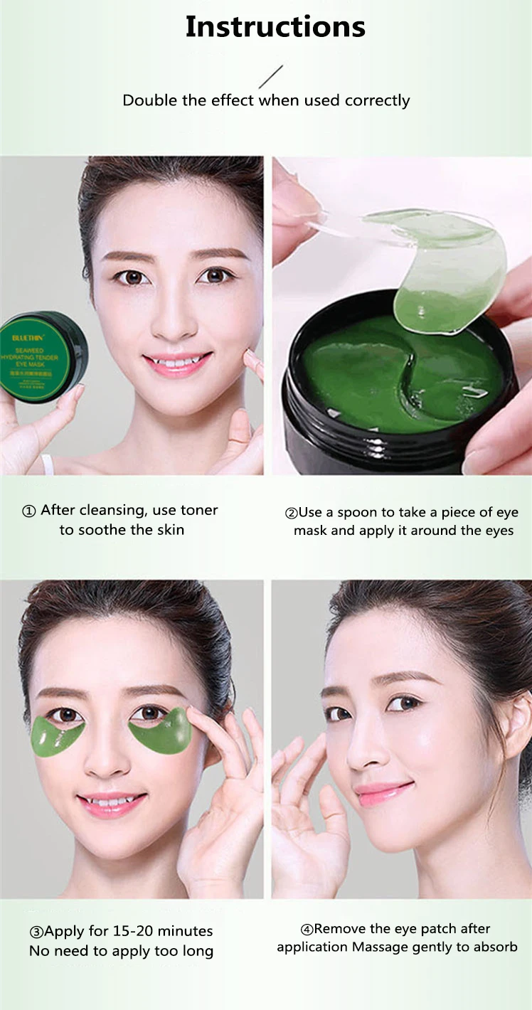 60pcs/box Collagen Moisturizing Eye Golden Mask Green Seaweed Anti-aging Eye Skin Remove Dark Circles Face Care Mask TSLM1-5