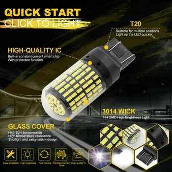 

2pcs 7440 T20 LED Bulb CANBUS 144SMD White W21W Car Turn Signal Light Reverse Lam High Quality 3014 LED Turn Signal Lights
