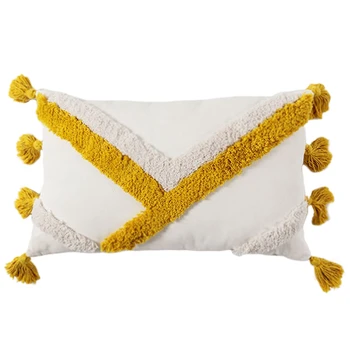 

Throw Pillow Covers Boho Modern Tribal Decoration Blue Tufted Fringe Tassel Couch Cushion Case for Bedroom Living Room Sofa Car-