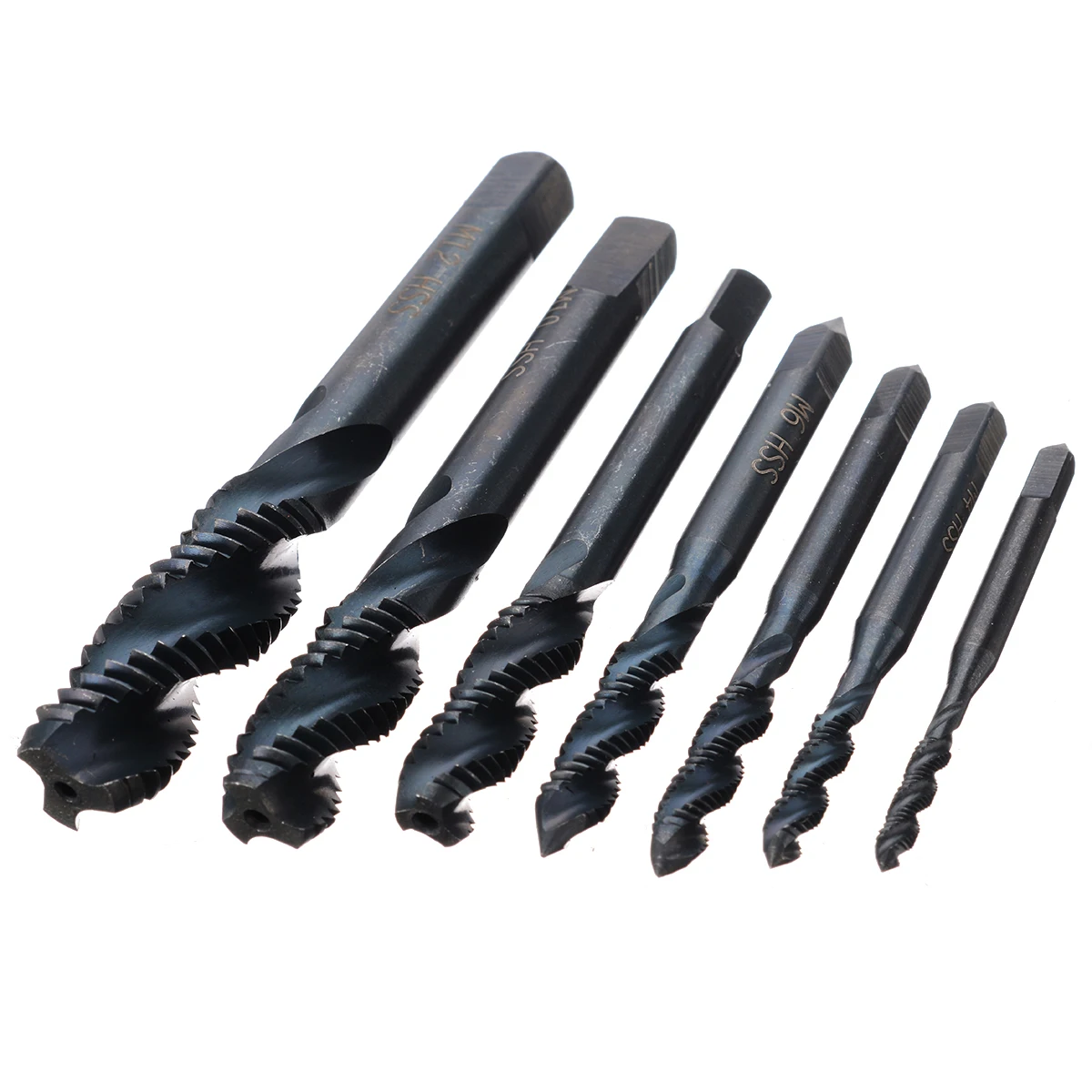 7pcs HSS M3 M4 M5 M6 M8 M10 M12 Metric Plug Tap Machine Screw Thread Drill Bit Composite Drills Bit Set