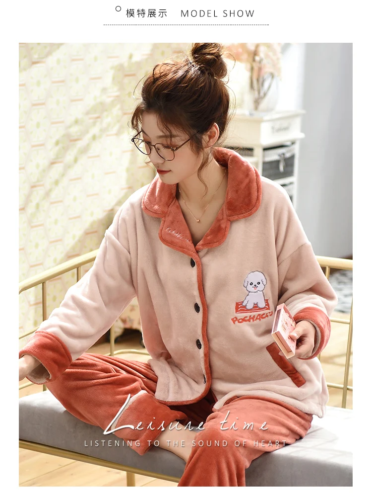 Winter Flannel Pyjamas Women Pajamas Sets Warm Long Sleeve Sleepwear Pijama Mujer Winter Female Night suit Homewear Pyjamas