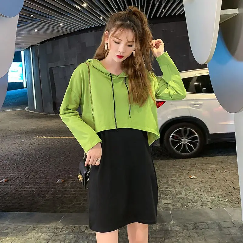 

Autumn Women Short Sweatshirts + Strapless Dress Sets Female Casual Solid Two-Pieces Suits Full Sleeve Top Mini Dress Sets