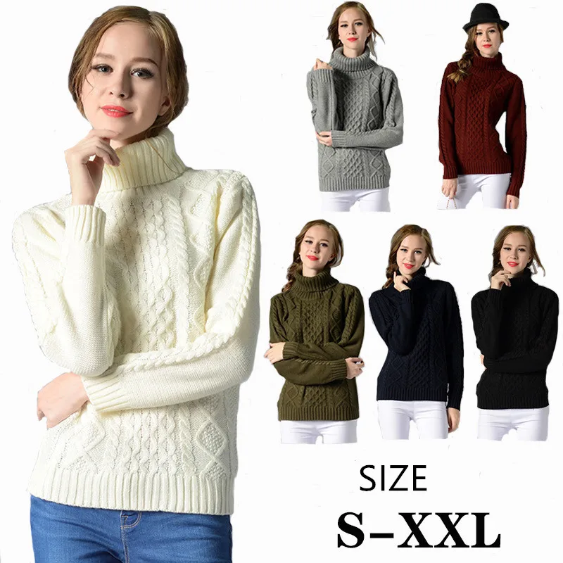 Fashion Womens Sweaters Cable Knit Vintage Turtleneck Pullover Autumn Winter Warm Long Sleeve Tops S-XXL | Женская одежда