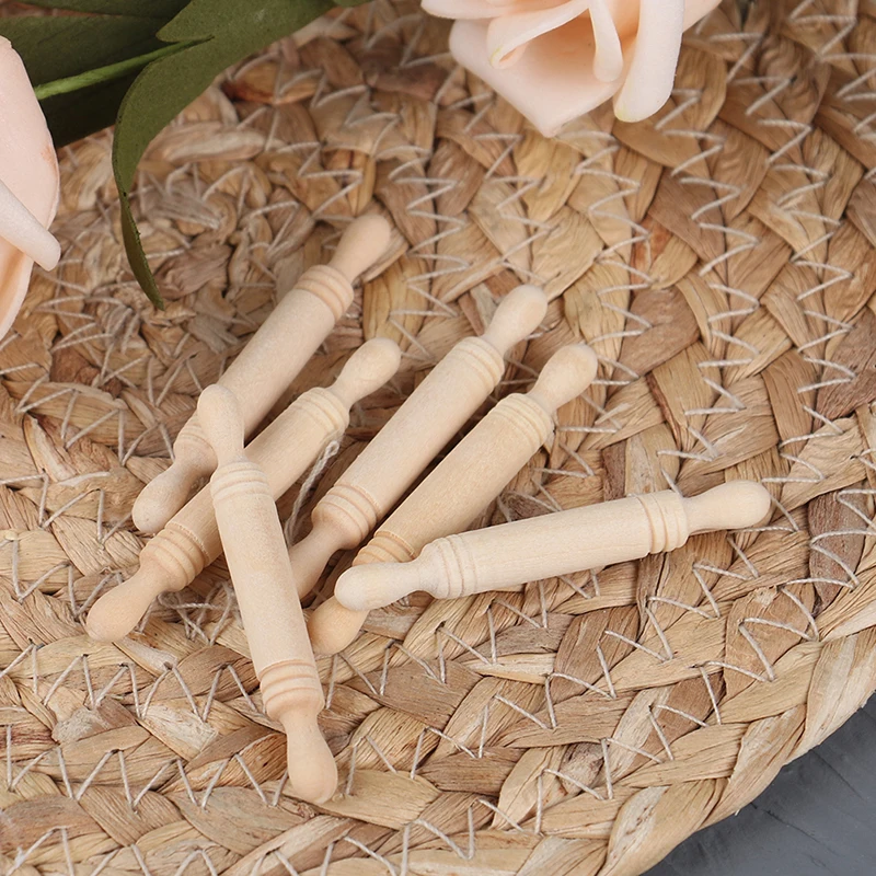 6Pcs/set 1:12 Dollhouse Miniatures Wooden Rolling Pin Model Set 5cm Kitchen Scene Doll House Toys Accessories