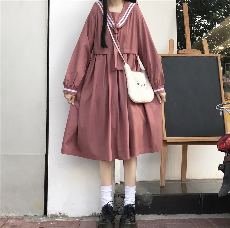 

Preppy Dresses Japanese Vestidos Female Kawaii Sailor Collar Clothings Girls A-line Empire Dress Japan Style Clothes for Women