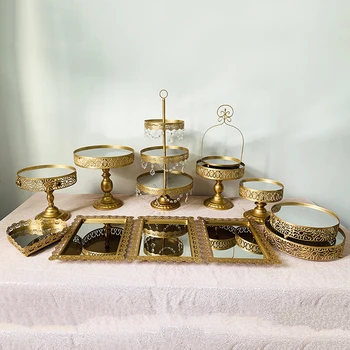 

Gold Rectangle Trays round plate mirror surface for Dessert Table Serving Shape for Cupcake, Birthday Parties,Weddings