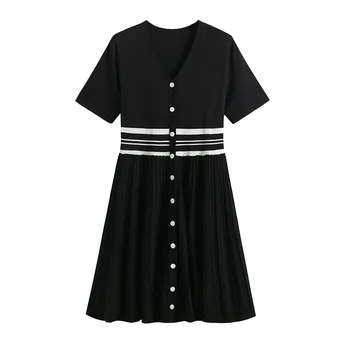 

Summer plus-size women's 2020, new clash-color row-button dress