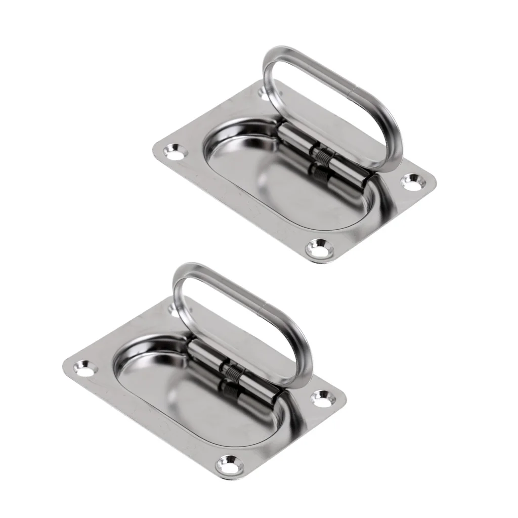 2pcs Rectangular Flush Spring Pull Lift Handle Marine Hatch Latch Accessories - Stainless Steel - 73 x 54 mm/2.87 x 2.13 inch