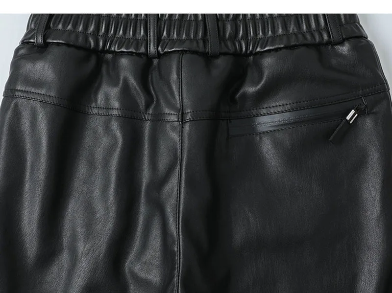 Men's Winter Warm Leather Pants With Multi Pockets Motorycle Pu Leather Trousers For Male Fleece Lined Size 29-40 Black (2)