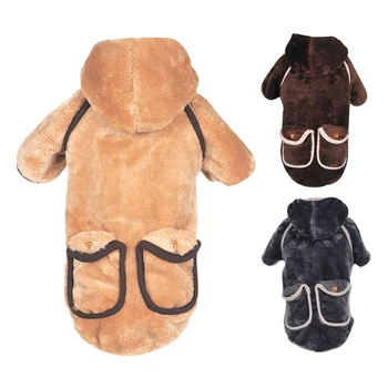 

Warm Dog Flannel Clothes Winter Double Pocket Pet Clothing Fashion Hooded Fleece Coat Jacket For French Bulldog Chihuahua Yorkie