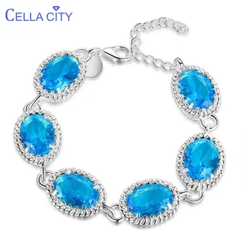 

Cellacity Silver 925 Jewelry Oval shaped Gemstones Bracelet for Women Aquamarine Sapphire Ruby Emerald Topaz Temperament Lady