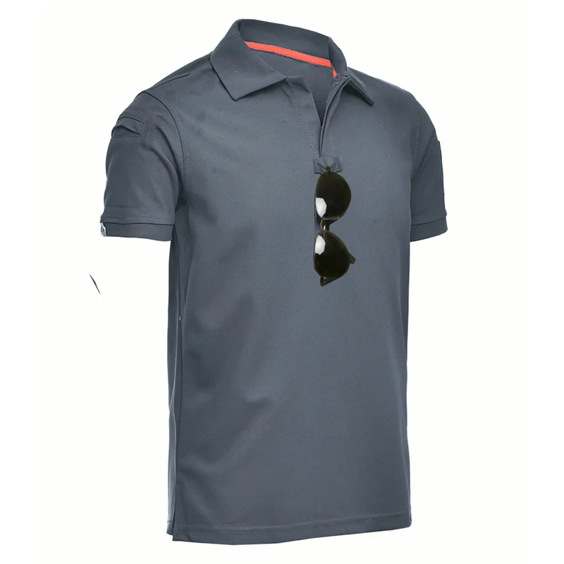 Men Tactical T-Shirts Combat Tee Shirt Loose Cotton Quick Dry Lapel Short Sleeves Summer Hunting Hiking Shorts sport t shirt