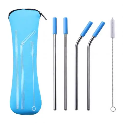 Light Blue 5 3/5 шт Нержавеющая сталь силиконовым наконечником многоразовый Бент прямая соломинка вечерние посуда Кухня аксессуары - Цвет: Light Blue 5