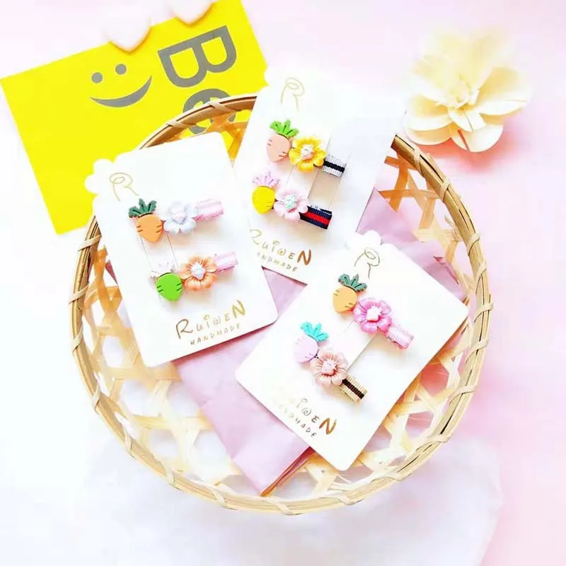 100 компл./лот 2 шт./компл. DIY мульти Смола фрукты, цветы заколки для волос BB Детские Мультяшные заколки для волос аксессуары для укладки волос HA1021