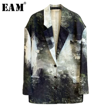 

[EAM] Women Pattern Printed Big Size Blazer New Lapel Long Sleeve Loose Fit Jacket Fashion Tide Spring Autumn 2020 1Y400