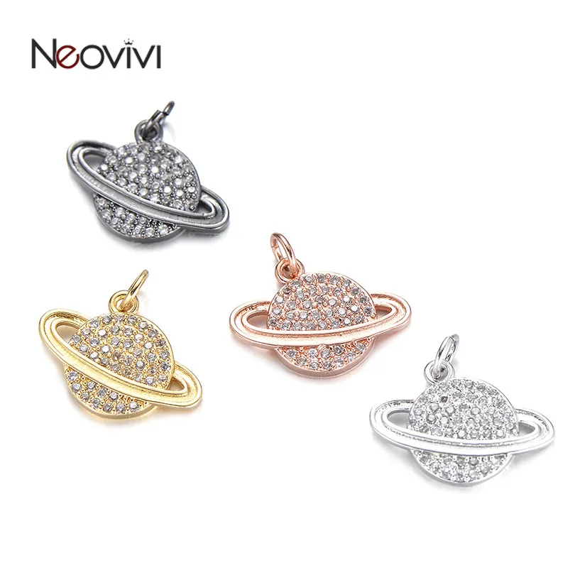 

Neovivi Shiny CZ Charms Pendants Planet Aura Micro Pave Clear Zircon Pendant for Jewelry Making Girl Women Necklace Handmade DIY