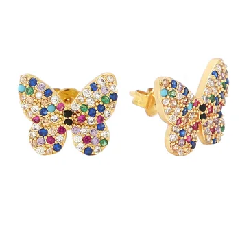 

Women's gold cz stud earrings copper butterfly star moon stud earring zirconia inital earrings jewelry gift for women friends