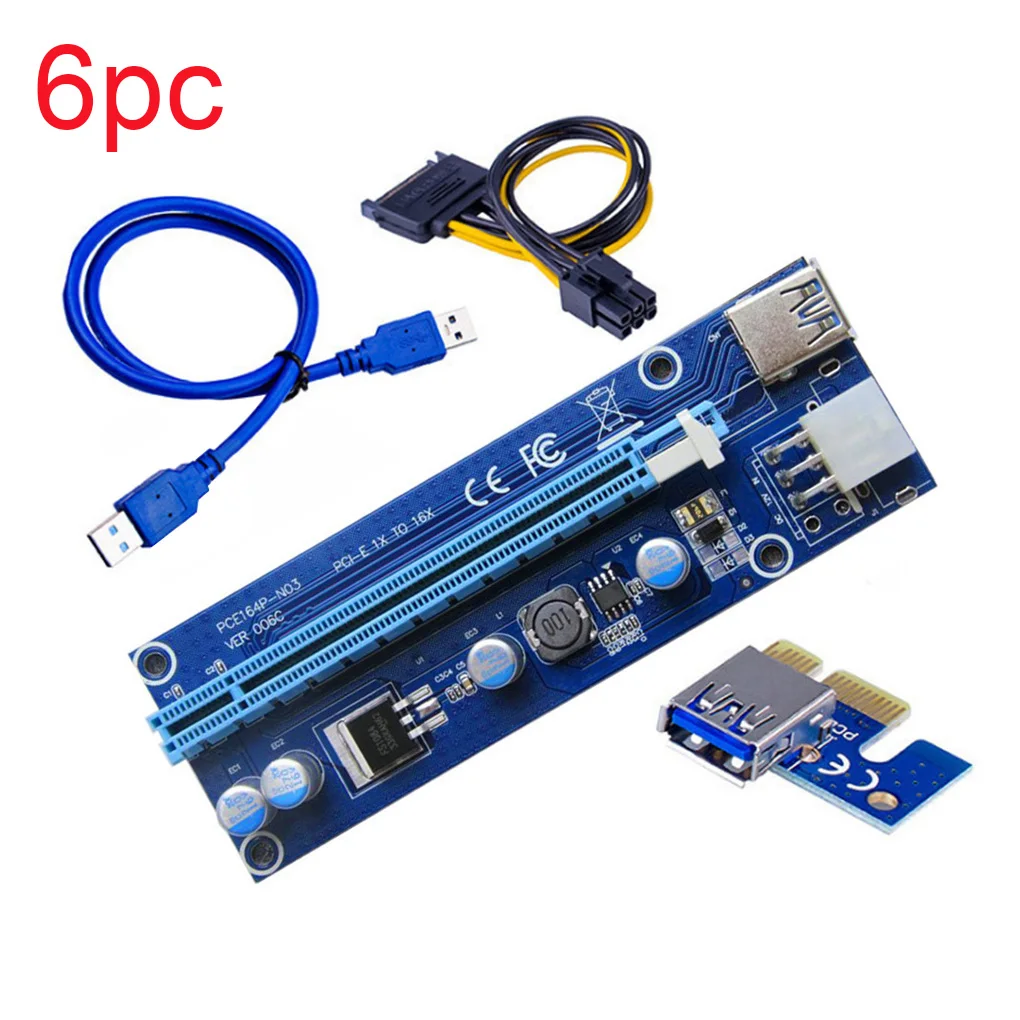 Переходная карта PCI-E 6 шт. PCI Express X1 на X16 адаптер 0 м USB 3 Кабель-адаптер SATA
