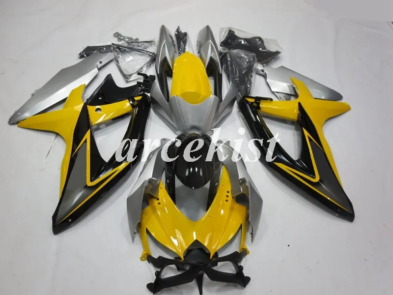 4 подарки ABS обтекатели комплект подходит для SUZUKI GSXR600 GSXR750 08 09 10 R600 R750 K8 GSXR 600 750 2008 2009 2010 желтый золотой, серебряный