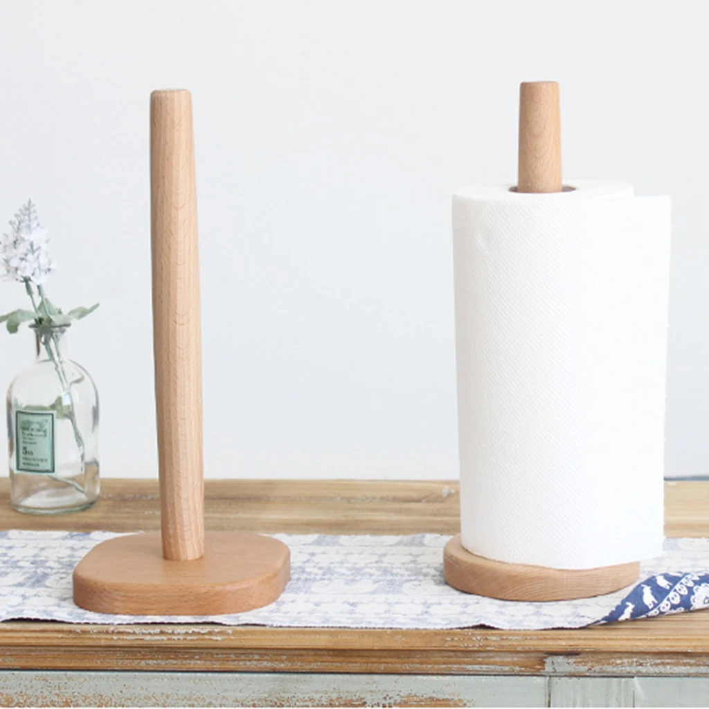 Desktop Wood Roll Paper Towel Holder Kitchen Bathroom Paper Roll