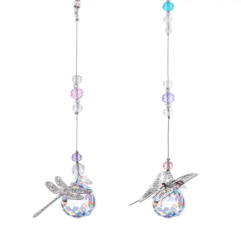 H&D 2pcs 30mm Crystal Ball Prisms Butterfly Dragonfly Suncatchers Window Hanging Ornament Rainbow Maker for Home,Garden Decor